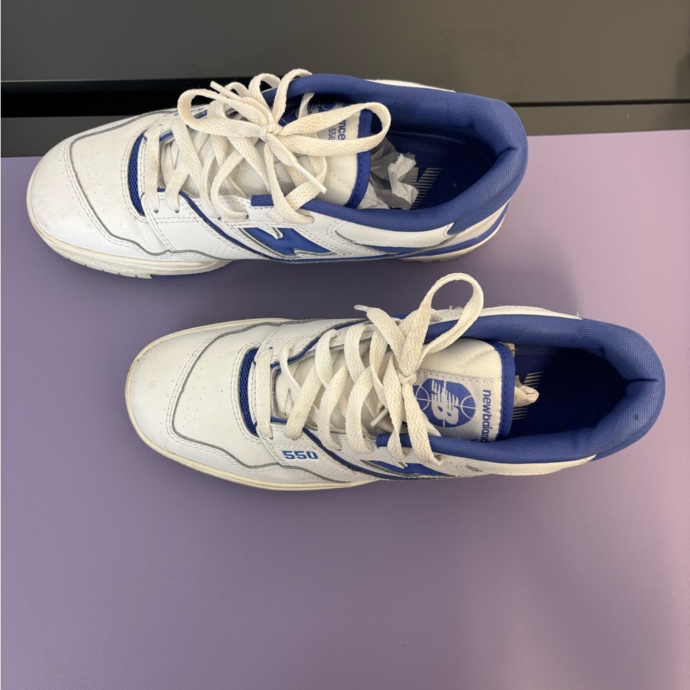 New Balance 550 White and Purple Sneakers - Picture 2 of 8
